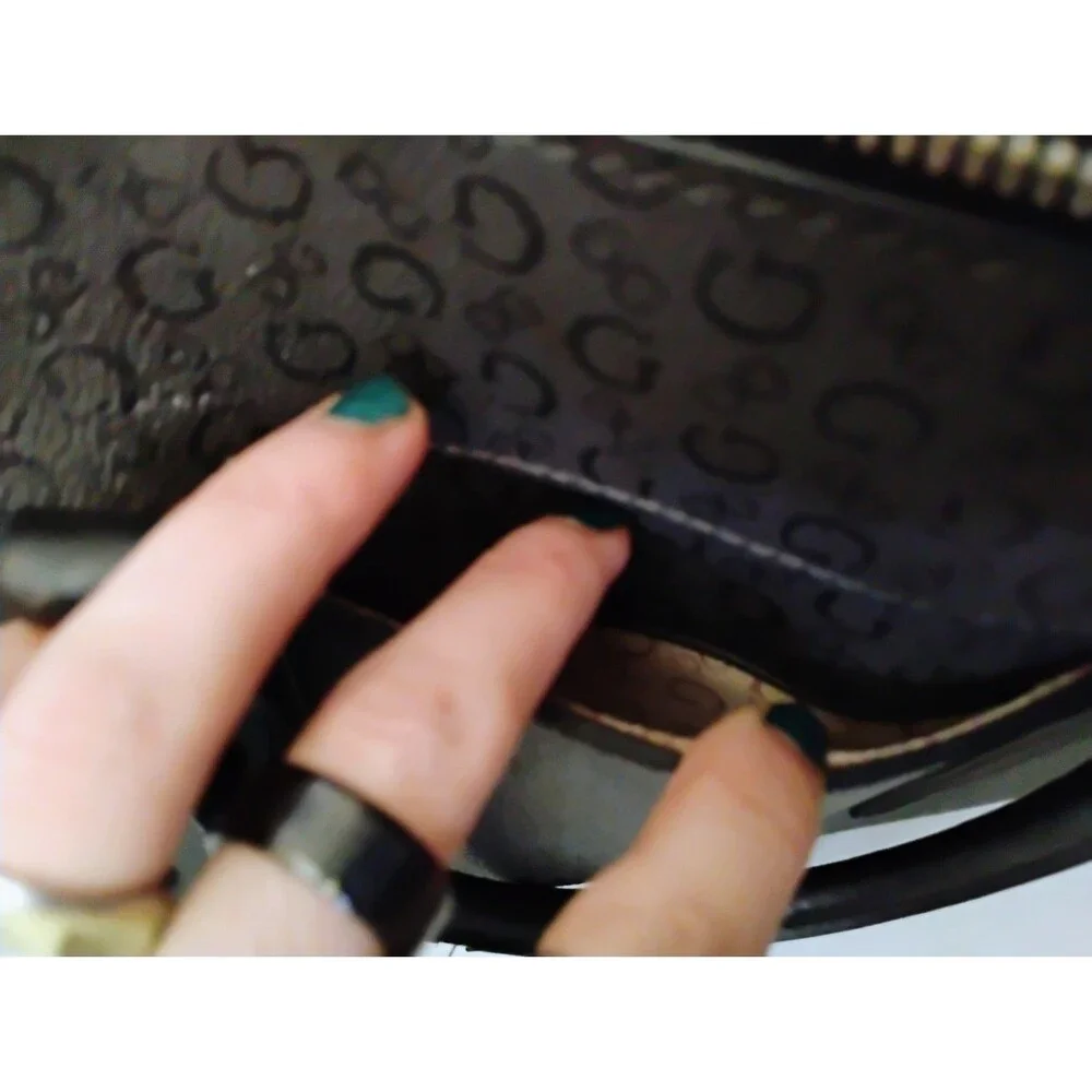 GUESS Fitz Black Monogram Satchel Bag Top Handle Purse SV860907 Triple Pocket
